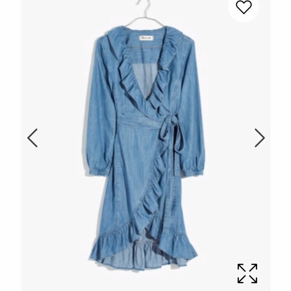 Madewell wrap front chambray ruffle dress XS